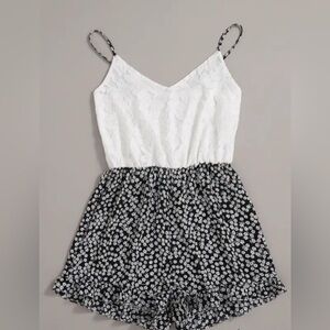 Plus size ditsy floral lace bodice cami romper